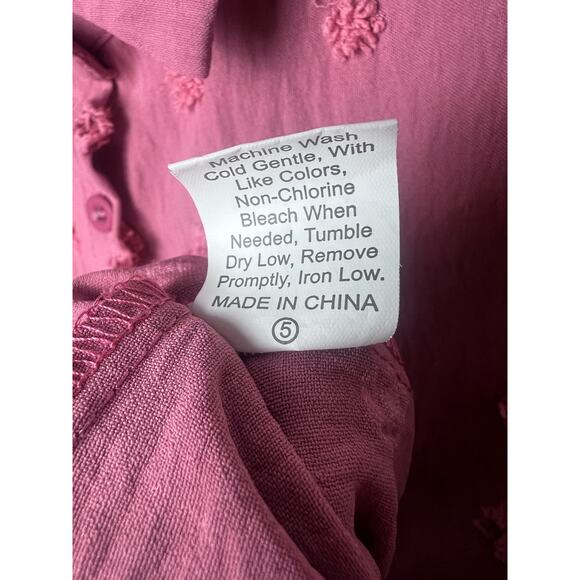 Bothenial Blouse Pink Textured Dots Collared Short Sleeve Shirt Size Small - Picture 3 of 7